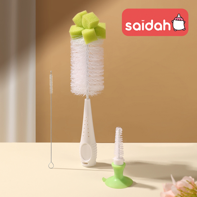 [Nylon | Esponja] nylon | Pincel de esponja com copo de sucção, conjunto de pincel de chupeta de garrafas de alimentação
