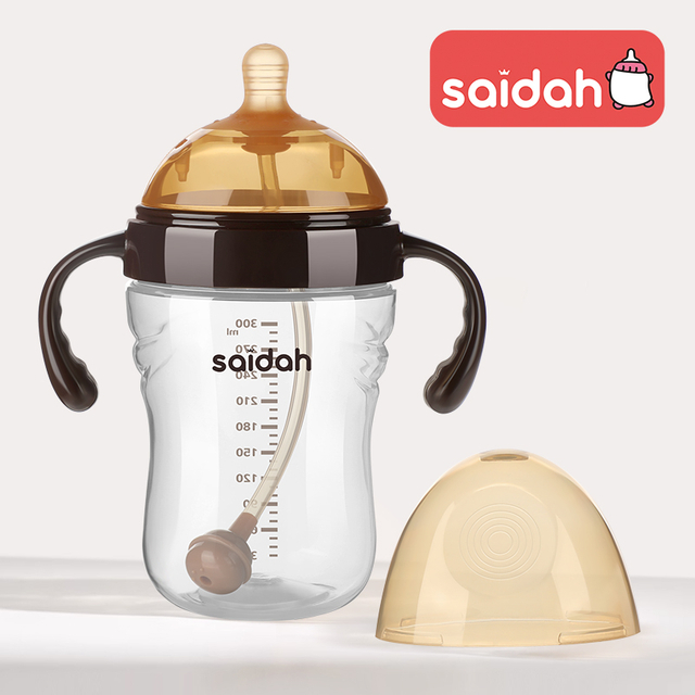 Garrafa de bebê de pescoço largo com sensação natural e aberturas duplas