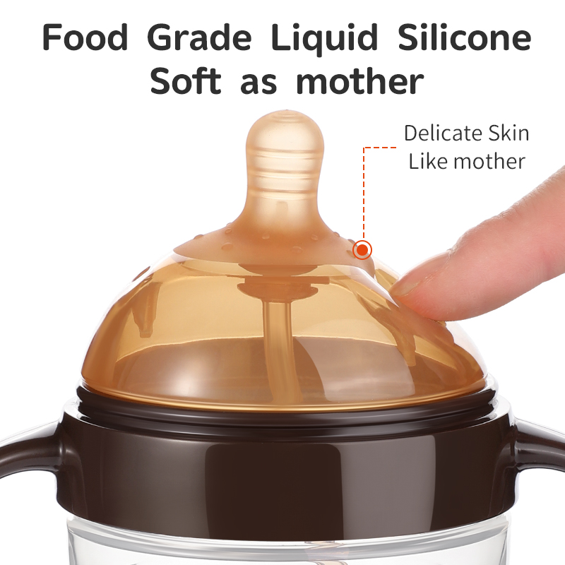 Garrafa de bebê de pescoço largo com sensação natural e aberturas duplas