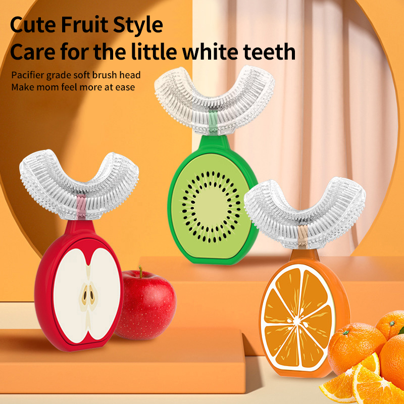 Escova de dentes em forma de U para crianças pequenas | 360 ° Clean automático com cerdas de silicone de grau alimentar | Conjunto de dentição e treinamento (1-3 anos)