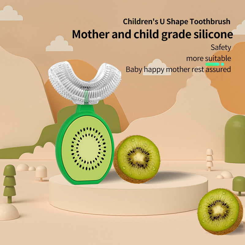 Escova de dentes em forma de U para crianças pequenas | 360 ° Clean automático com cerdas de silicone de grau alimentar | Conjunto de dentição e treinamento (1-3 anos)