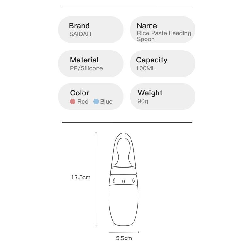 3 onças/100 ml de líquido silicone arroz alimentador com colher de distribuição
