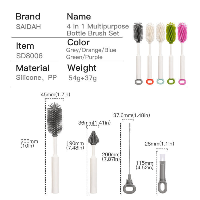 Conjunto de escovas de garrafa de 4 em 1 em 1